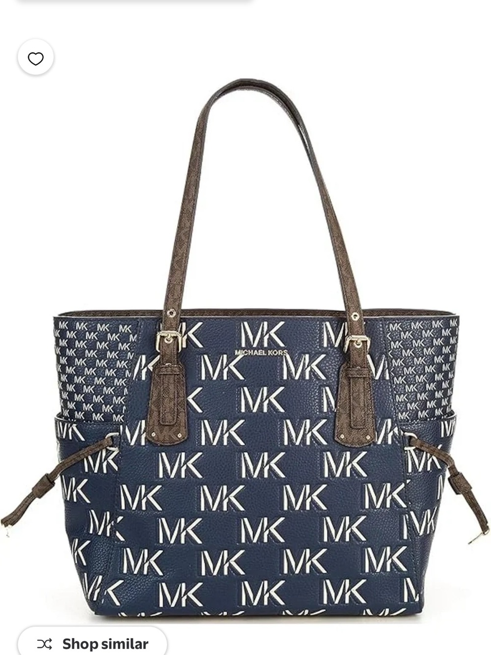 Michael Kors Navy MK Logo Tote with Brown Trim